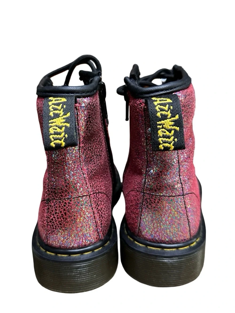 Dr Martens Delaney Lace Up Zip Up Boots Size 1 Pink Sparkly Combat Moto AW004
